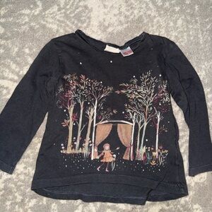 Zara Black Long Sleeve Kids Tee with Enchanted Forest Design